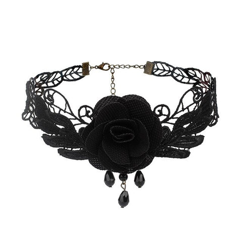 Gothic Chokers Black Beaded Flowers Lace