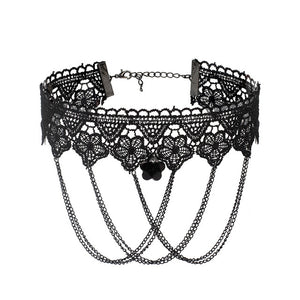 Gothic Chokers Black Beaded Flowers Lace